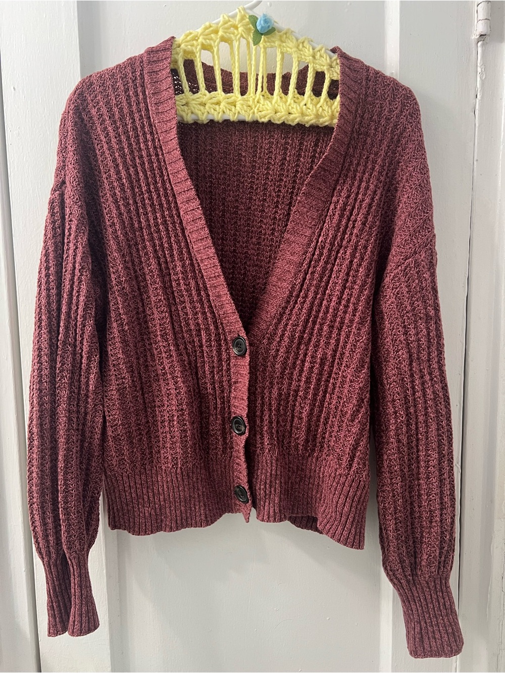 American Eagle Cozy Ribbed Cardigan Sweater - Burgundy